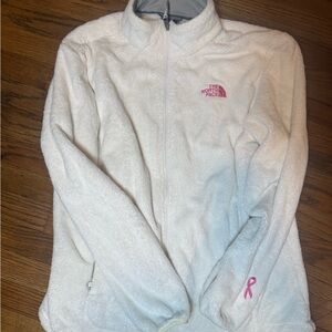 The North Face Women's Cream Teddy Jacket Breast Cancer Ribbon